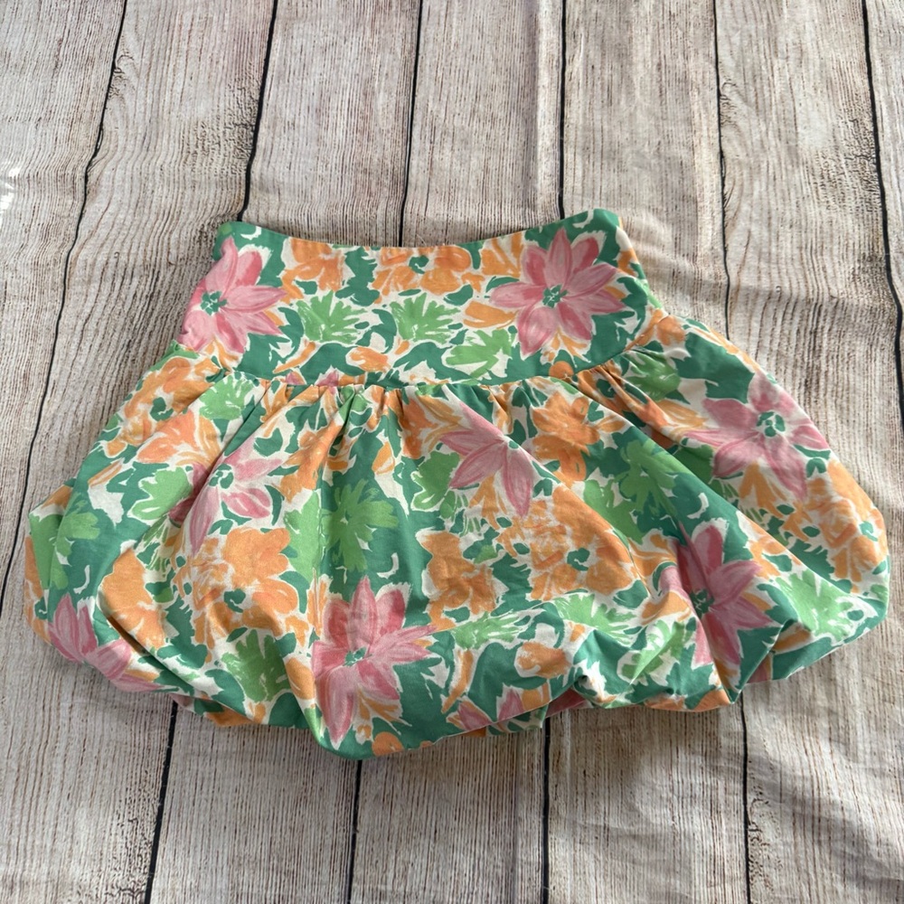 Free People Lula Bubble Skirt Pink Green Orange Floral Print Size XS